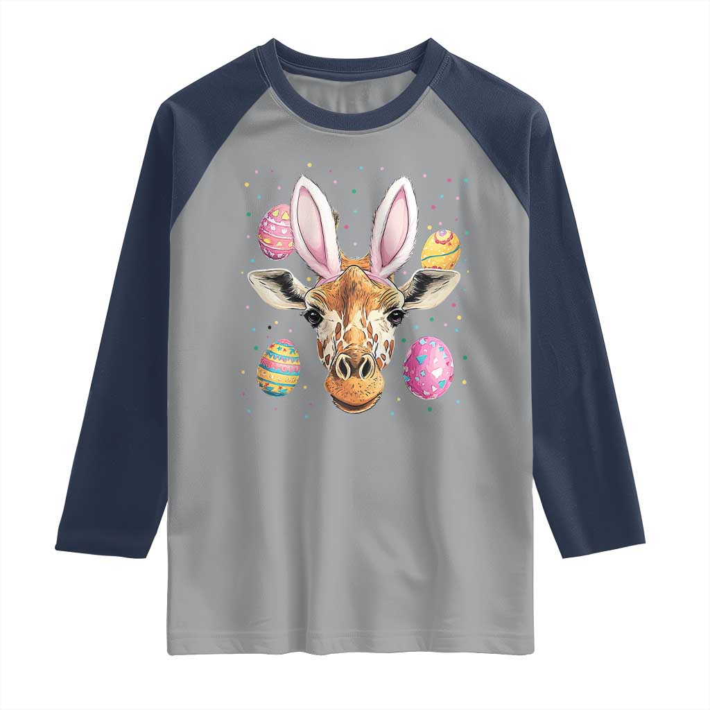 Funny Giraffe Bunny Raglan Shirt Happy Easter Day Sunday TS02 Sport Gray Navy Print Your Wear