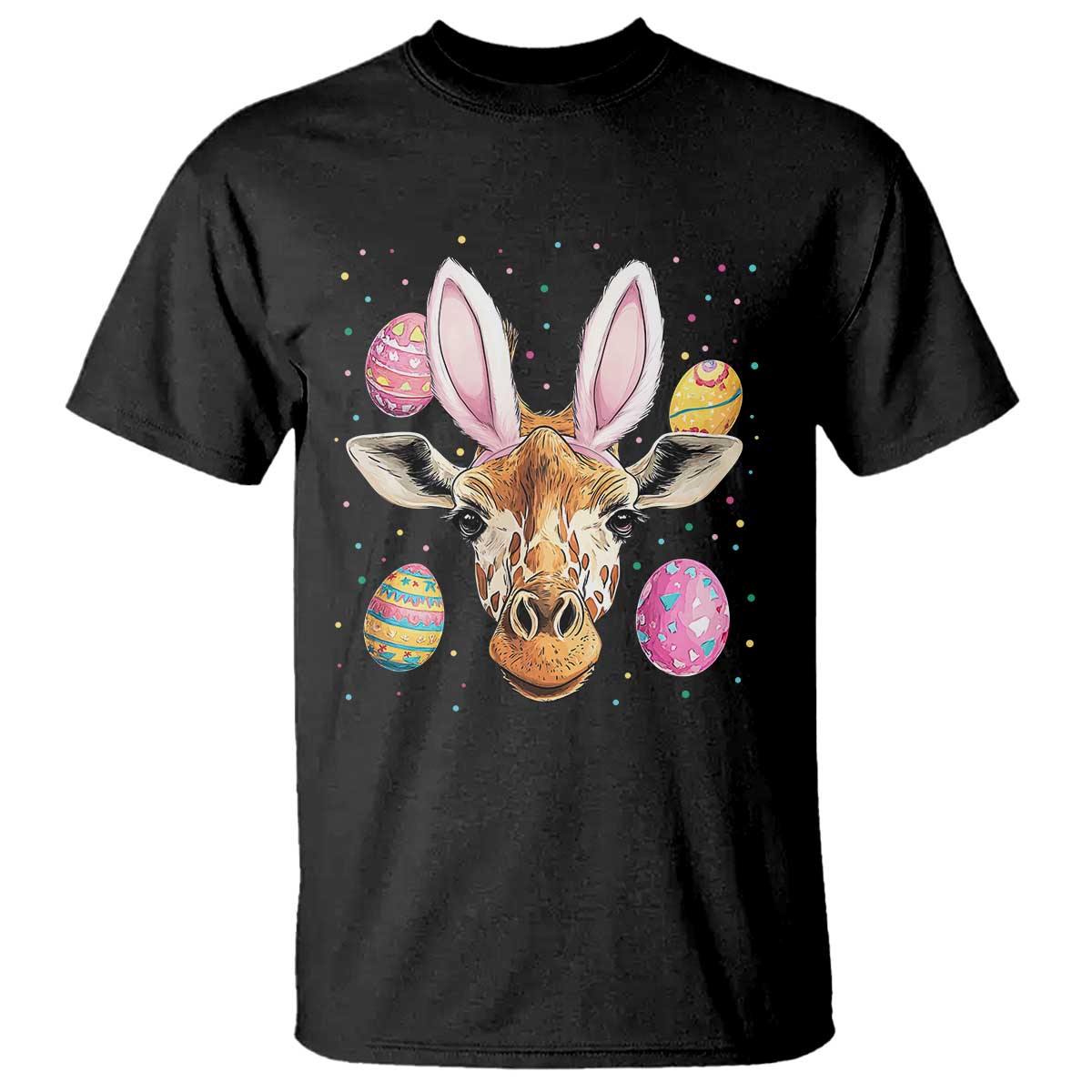 Funny Giraffe Bunny T Shirt Happy Easter Day Sunday TS02 Black Print Your Wear