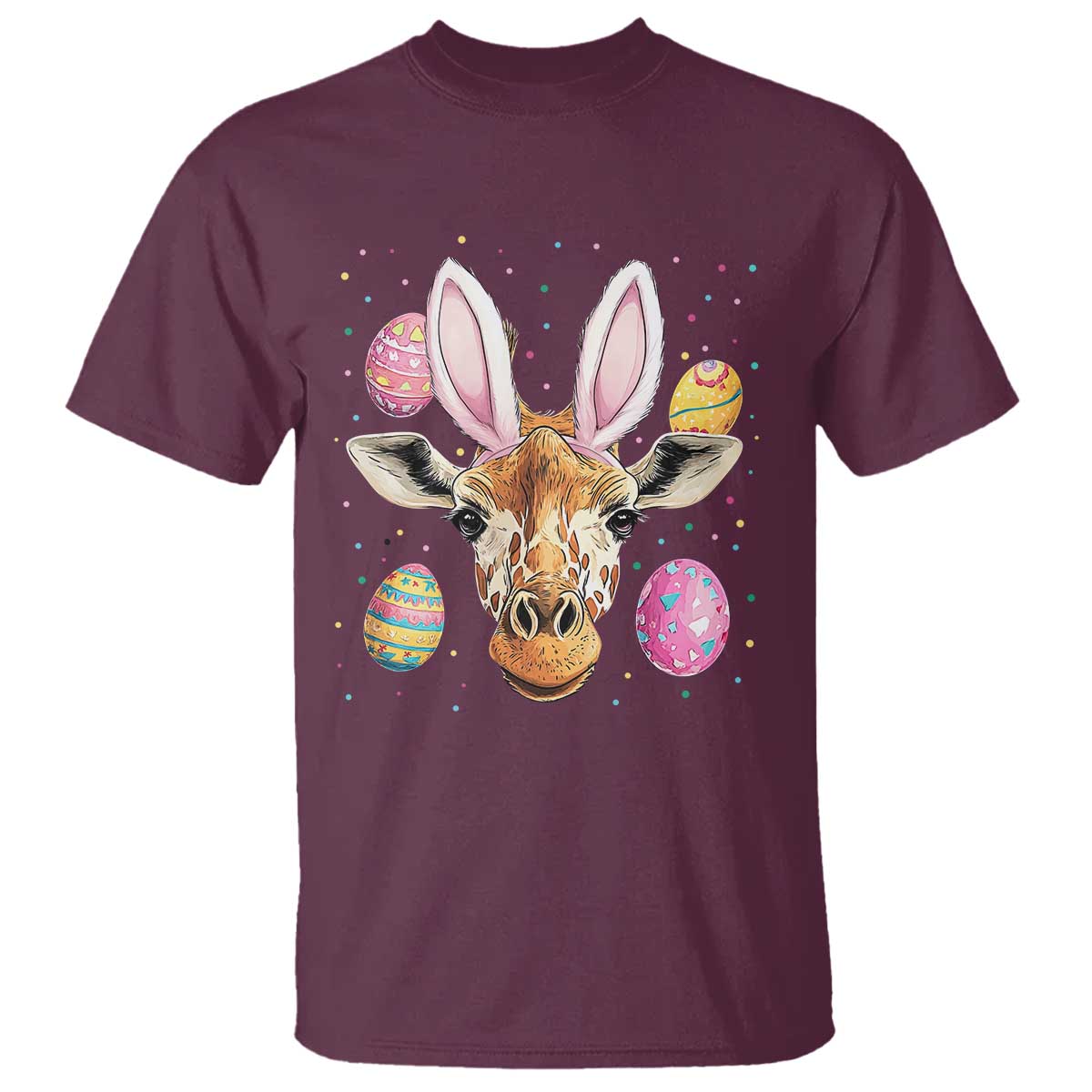 Funny Giraffe Bunny T Shirt Happy Easter Day Sunday TS02 Maroon Print Your Wear
