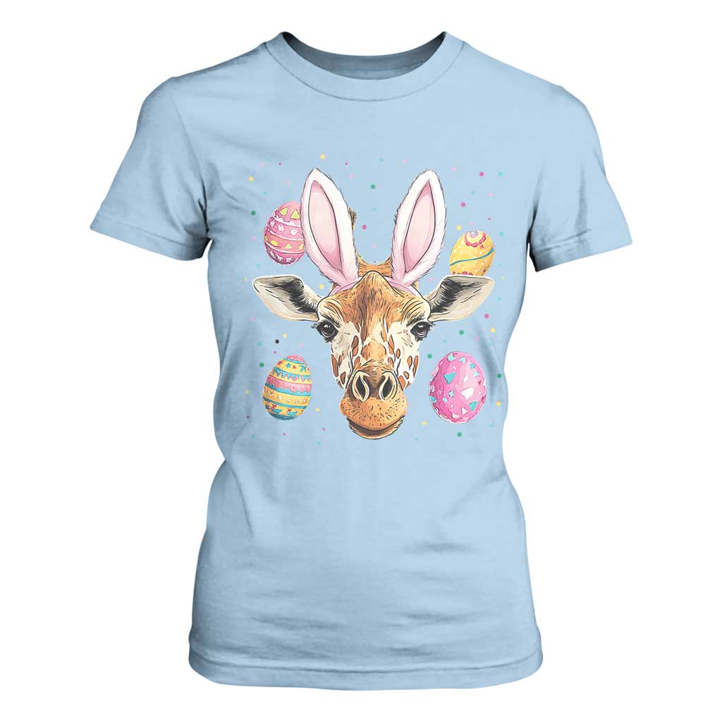 Funny Giraffe Bunny T Shirt For Women Happy Easter Day Sunday TS02 Light Blue Print Your Wear