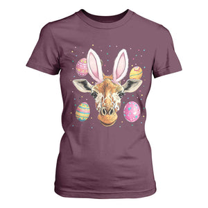 Funny Giraffe Bunny T Shirt For Women Happy Easter Day Sunday TS02 Maroon Print Your Wear
