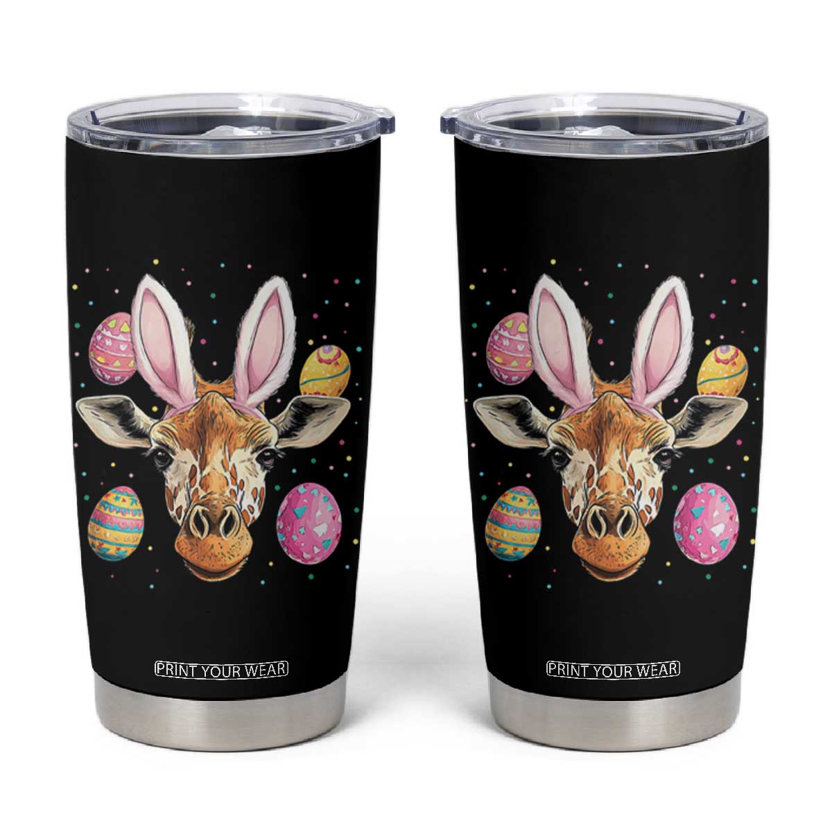 Funny Giraffe Bunny Tumbler Cup Happy Easter Day Sunday TS02 Black Print Your Wear