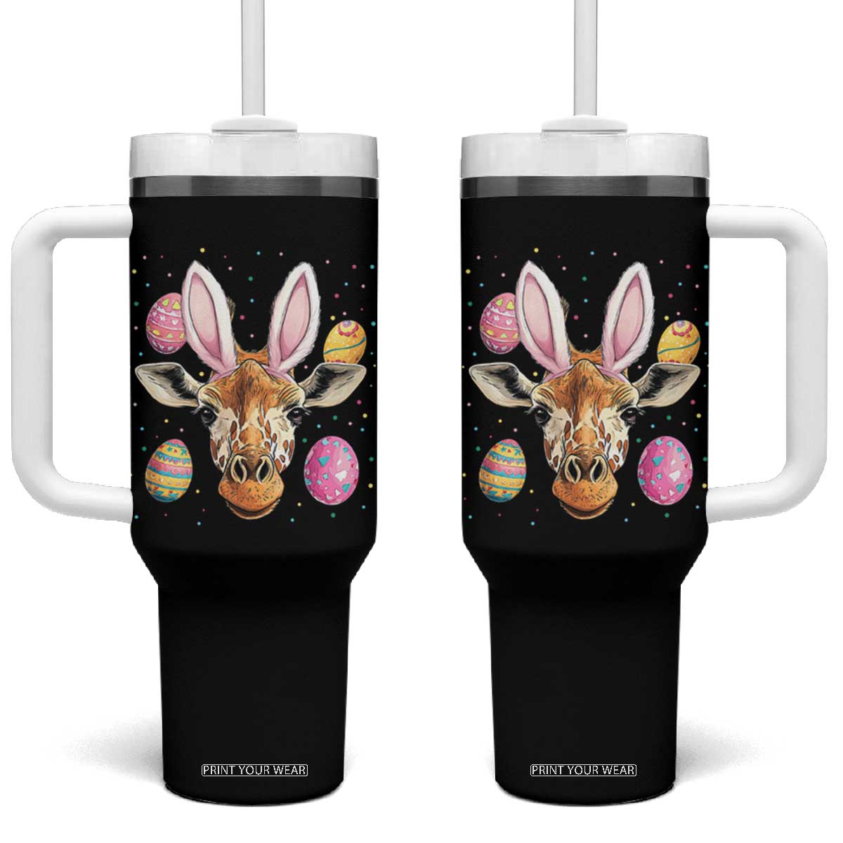 Funny Giraffe Bunny Tumbler With Handle Happy Easter Day Sunday TS02 One Size: 40 oz Black Print Your Wear