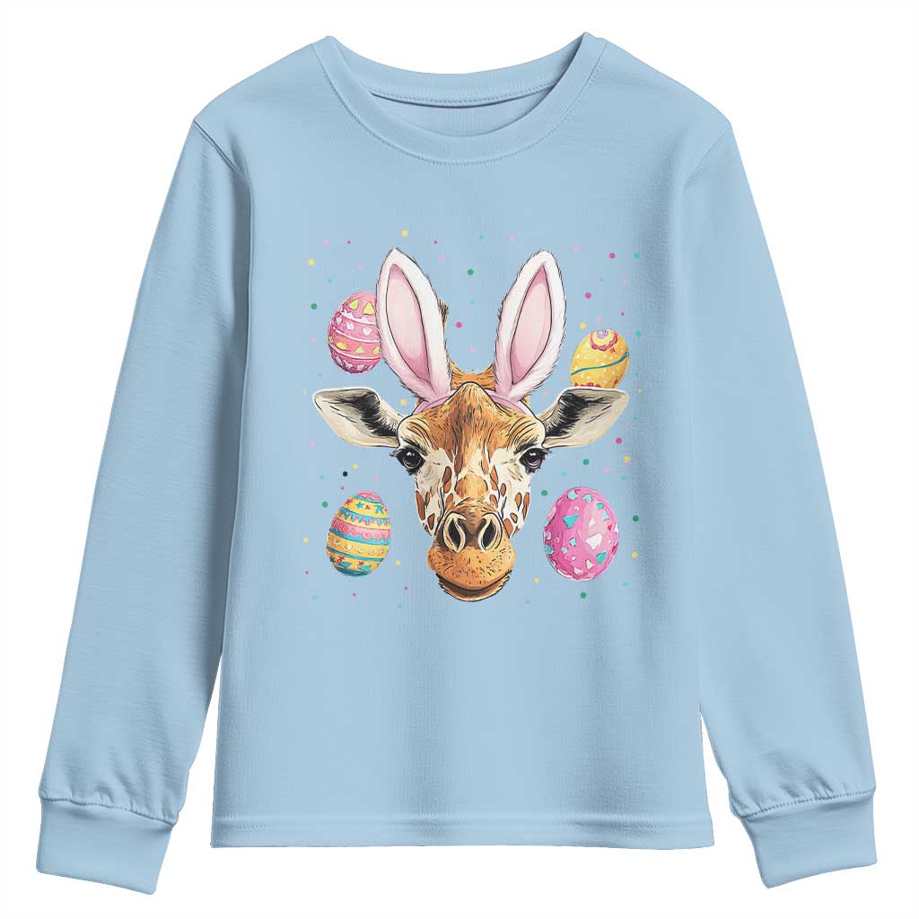 Funny Giraffe Bunny Youth Sweatshirt Happy Easter Day Sunday TS02 Light Blue Print Your Wear