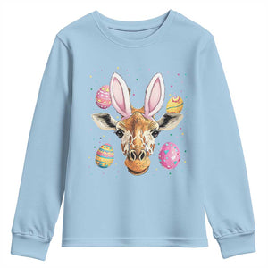 Funny Giraffe Bunny Youth Sweatshirt Happy Easter Day Sunday TS02 Light Blue Print Your Wear