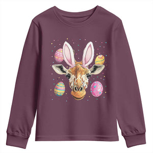 Funny Giraffe Bunny Youth Sweatshirt Happy Easter Day Sunday TS02 Maroon Print Your Wear