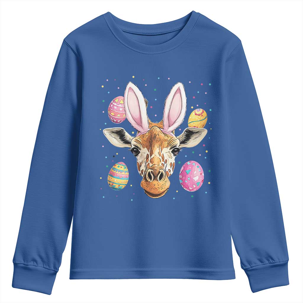 Funny Giraffe Bunny Youth Sweatshirt Happy Easter Day Sunday TS02 Royal Blue Print Your Wear