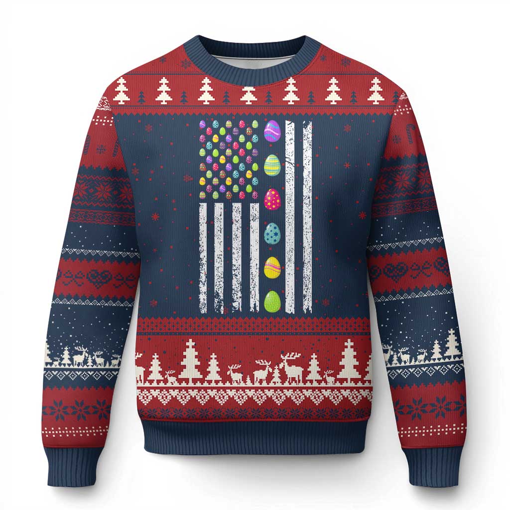 Easter Eggs American Flag Patriotic Ugly Christmas Sweater Happy Easter Day TS02 Navy Red Print Your Wear