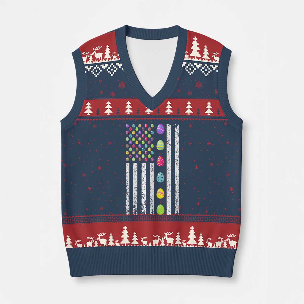 Easter Eggs American Flag Patriotic V-Neck Knit Sweater Vest Happy Easter Day TS02 Navy Red Print Your Wear