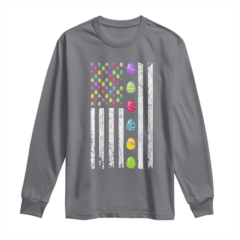 Easter Eggs American Flag Patriotic Long Sleeve Shirt Happy Easter Day TS02 Charcoal Print Your Wear