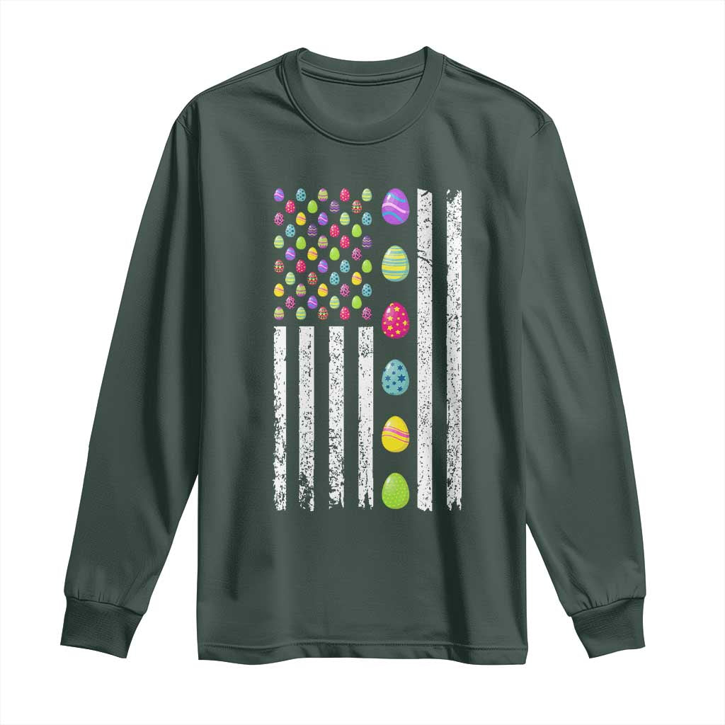 Easter Eggs American Flag Patriotic Long Sleeve Shirt Happy Easter Day TS02 Dark Forest Green Print Your Wear