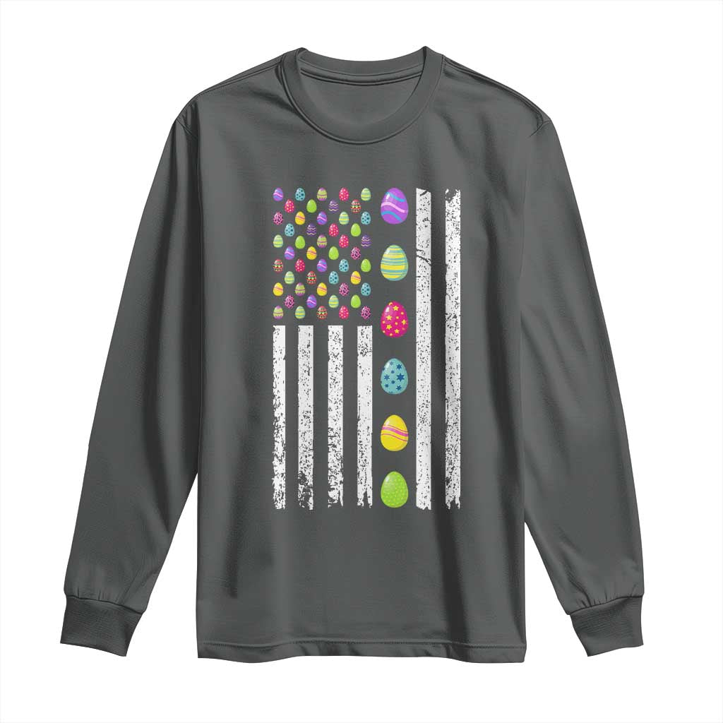 Easter Eggs American Flag Patriotic Long Sleeve Shirt Happy Easter Day TS02 Dark Heather Print Your Wear