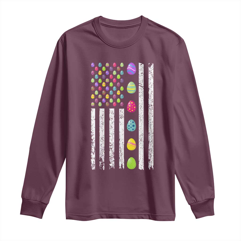 Easter Eggs American Flag Patriotic Long Sleeve Shirt Happy Easter Day TS02 Maroon Print Your Wear