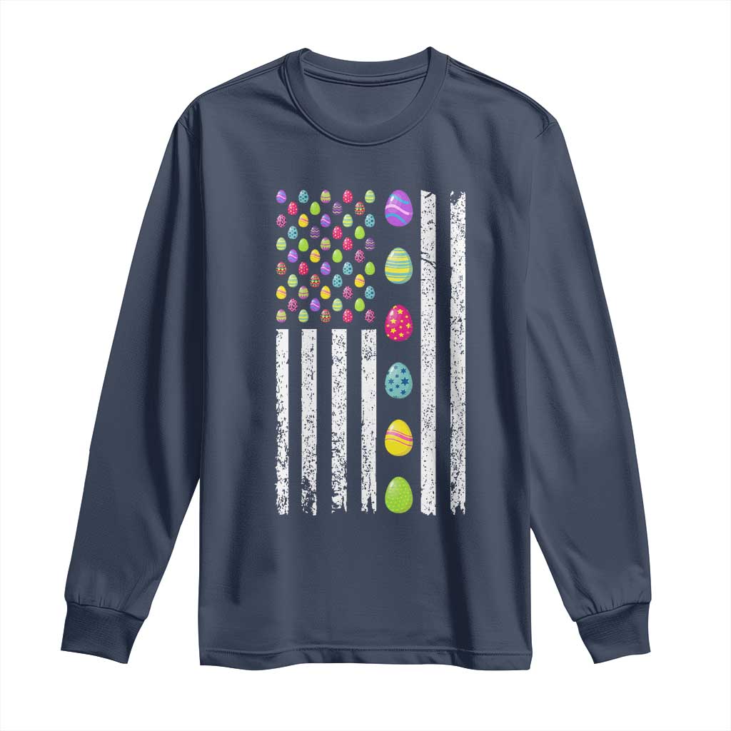 Easter Eggs American Flag Patriotic Long Sleeve Shirt Happy Easter Day TS02 Navy Print Your Wear