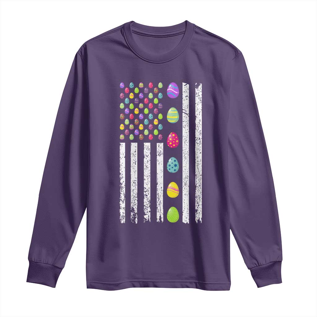 Easter Eggs American Flag Patriotic Long Sleeve Shirt Happy Easter Day TS02 Purple Print Your Wear