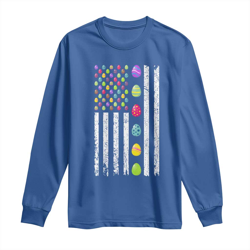 Easter Eggs American Flag Patriotic Long Sleeve Shirt Happy Easter Day TS02 Royal Blue Print Your Wear