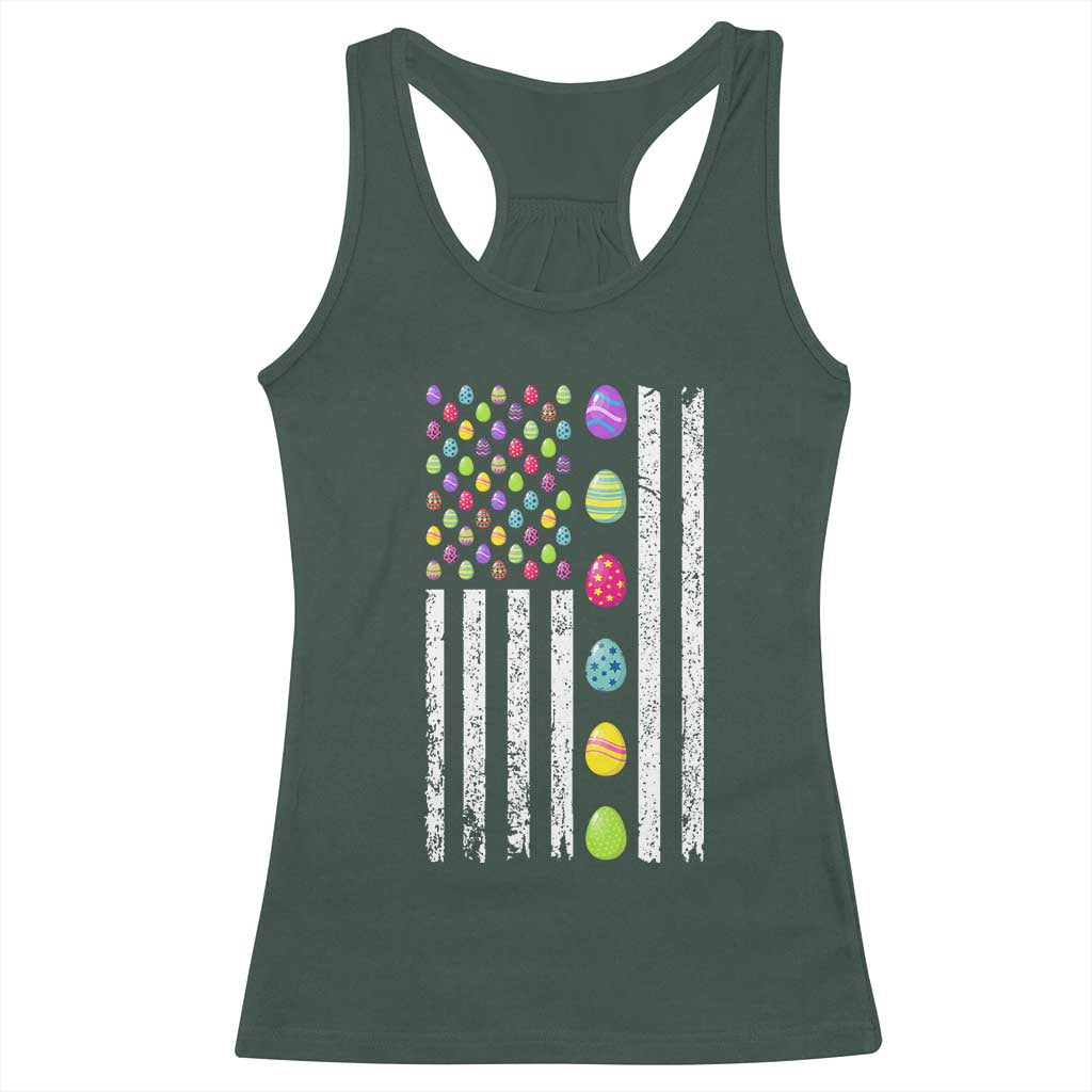 Easter Eggs American Flag Patriotic Racerback Tank Top Happy Easter Day TS02 Dark Forest Green Print Your Wear