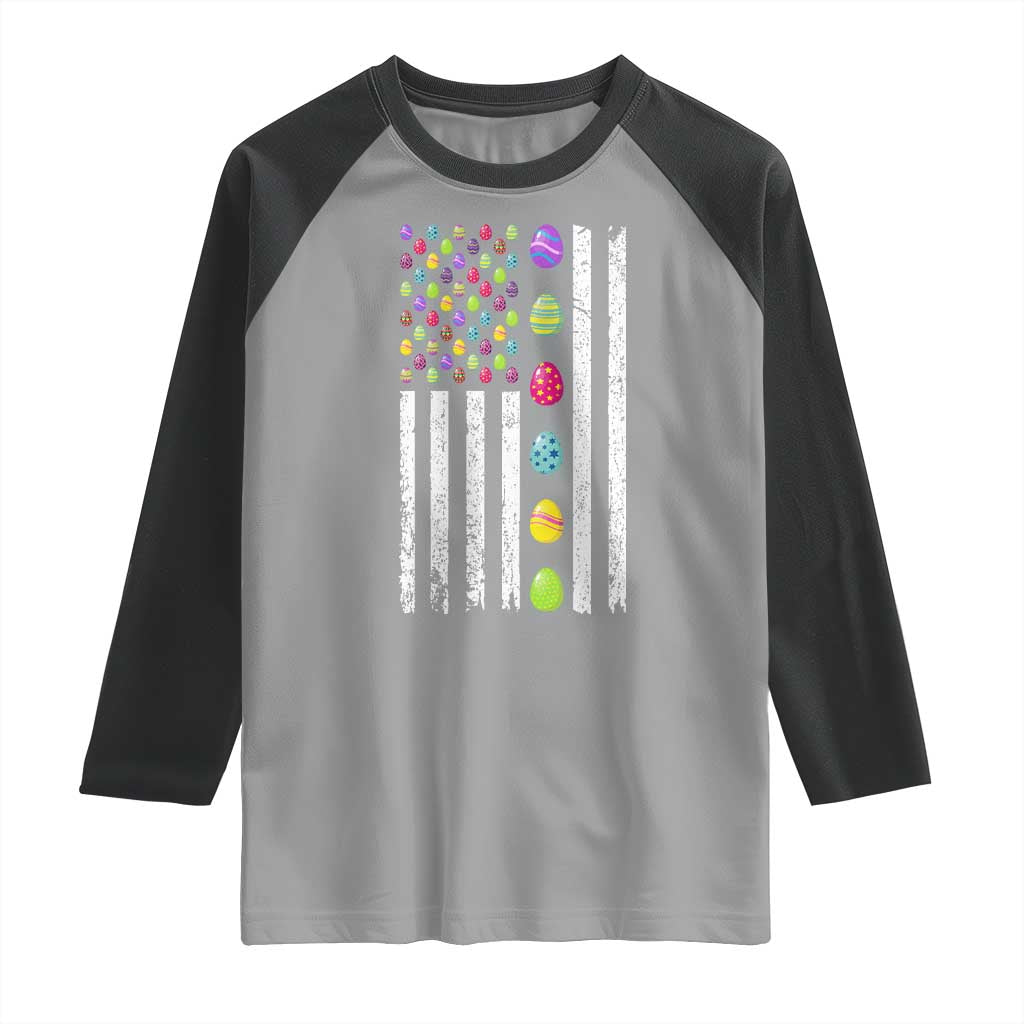 Easter Eggs American Flag Patriotic Raglan Shirt Happy Easter Day TS02 Sport Gray Black Print Your Wear