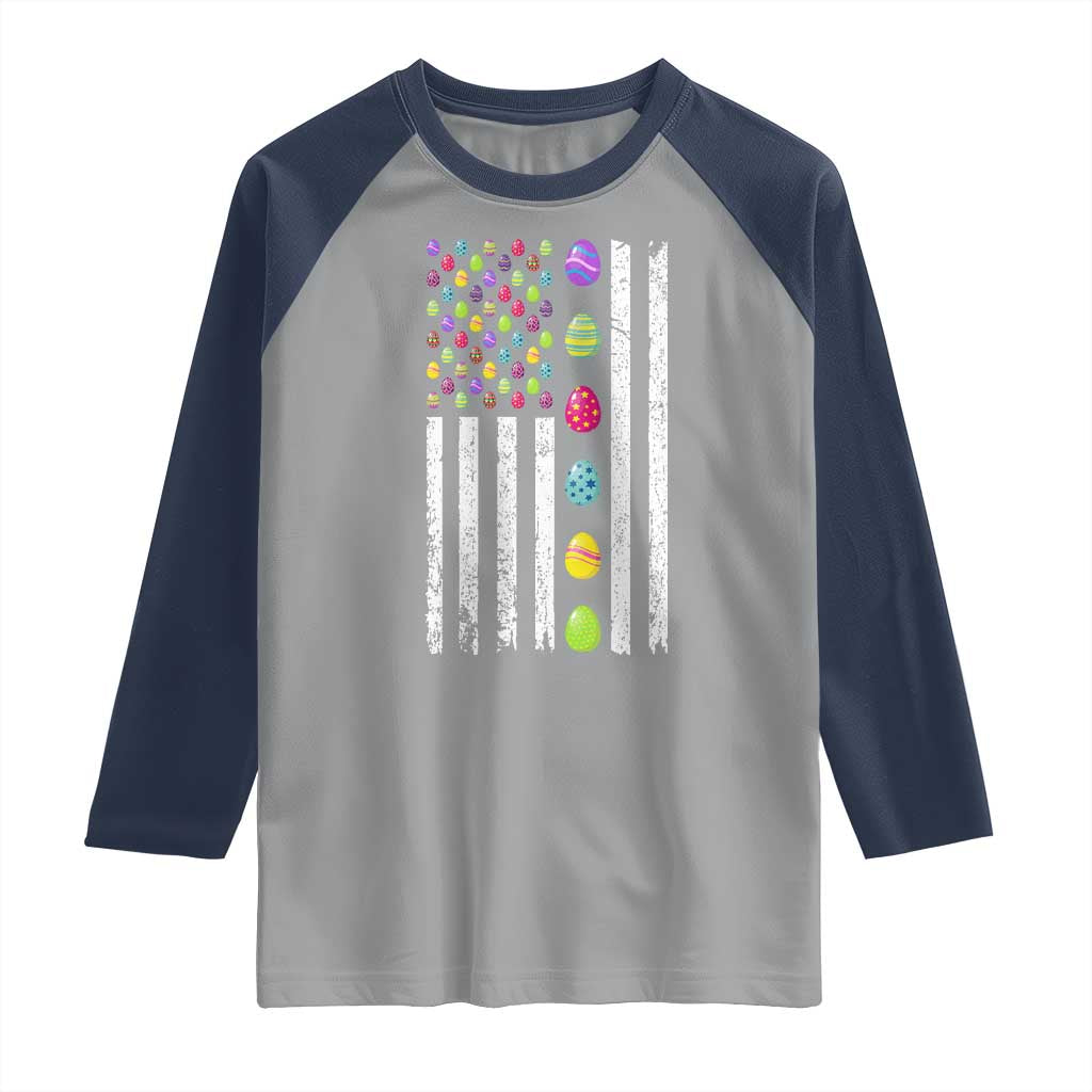 Easter Eggs American Flag Patriotic Raglan Shirt Happy Easter Day TS02 Sport Gray Navy Print Your Wear