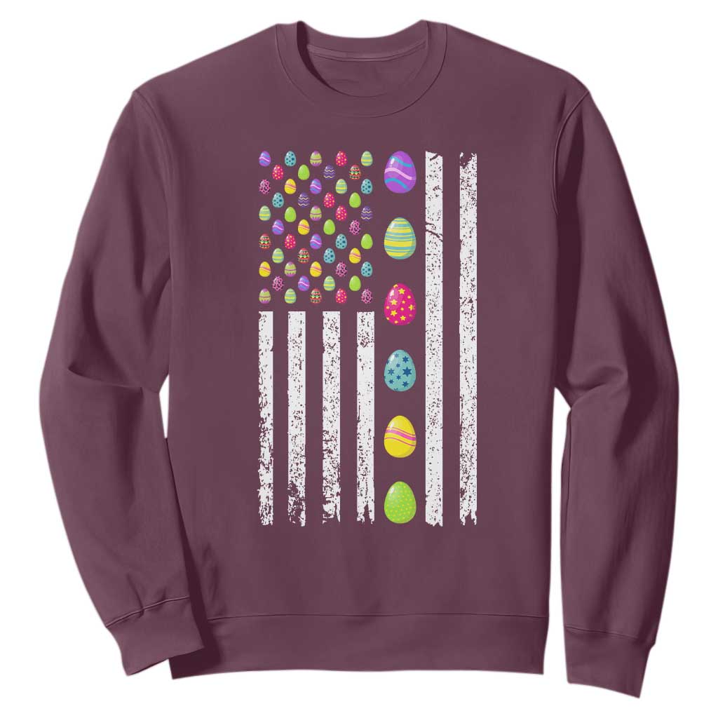 Easter Eggs American Flag Patriotic Sweatshirt Happy Easter Day TS02 Maroon Print Your Wear