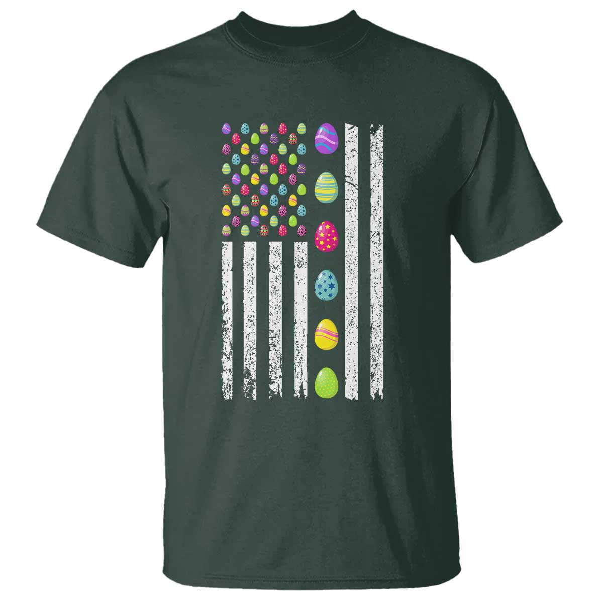 Easter Eggs American Flag Patriotic T Shirt Happy Easter Day TS02 Dark Forest Green Print Your Wear