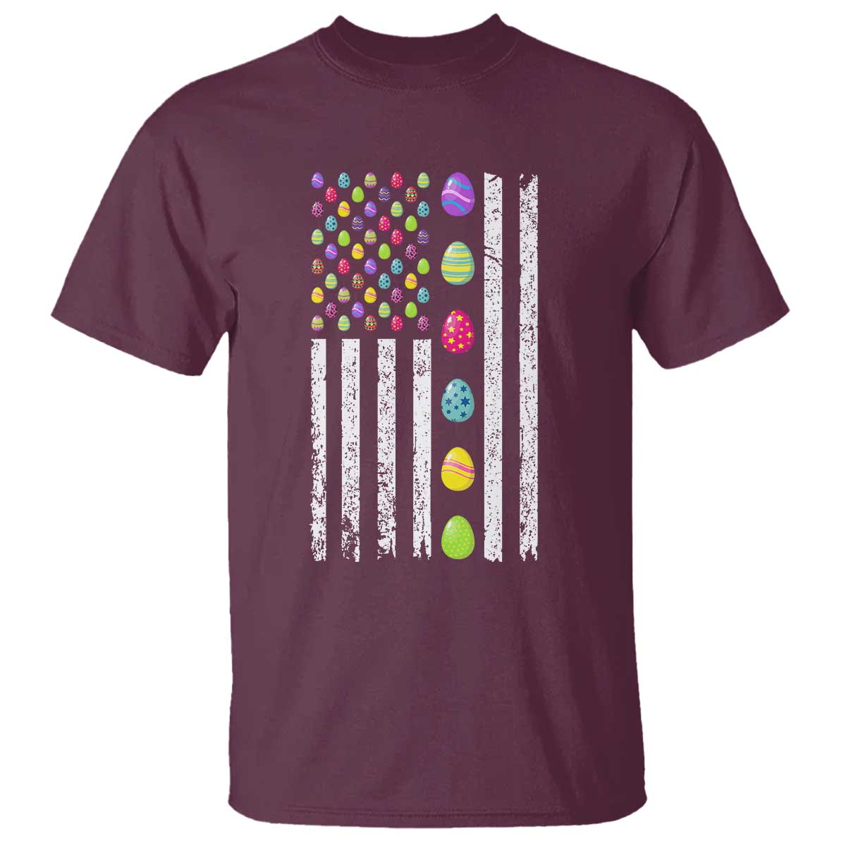 Easter Eggs American Flag Patriotic T Shirt Happy Easter Day TS02 Maroon Print Your Wear