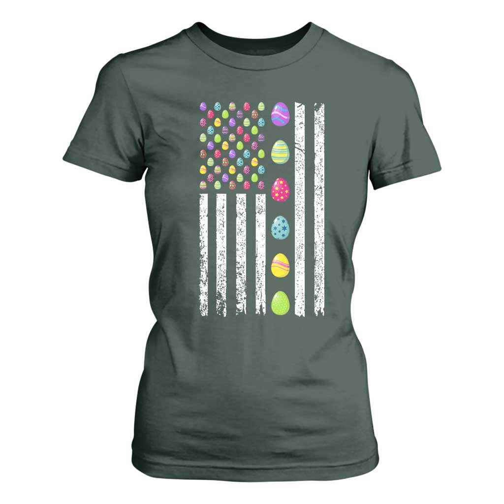 Easter Eggs American Flag Patriotic T Shirt For Women Happy Easter Day TS02 Dark Forest Green Print Your Wear