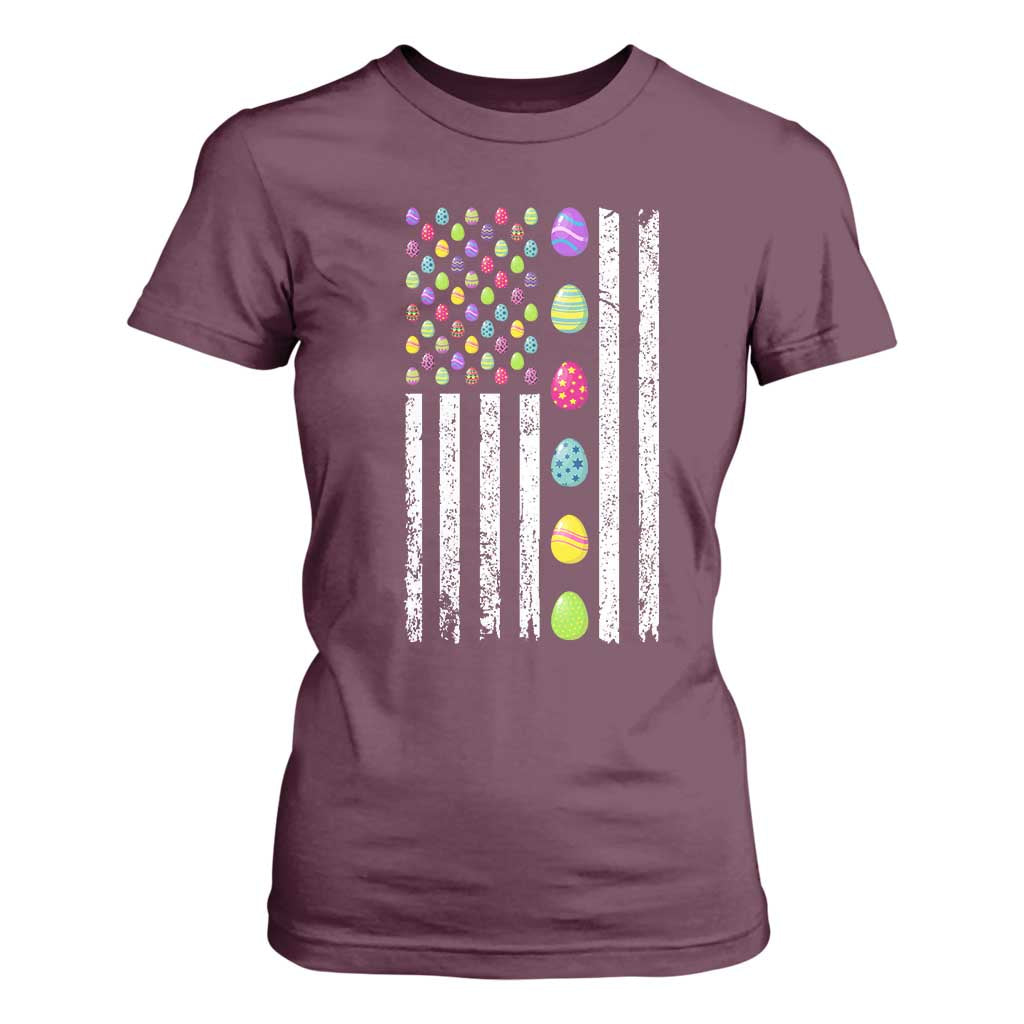 Easter Eggs American Flag Patriotic T Shirt For Women Happy Easter Day TS02 Maroon Print Your Wear