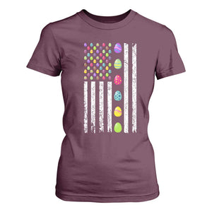 Easter Eggs American Flag Patriotic T Shirt For Women Happy Easter Day TS02 Maroon Print Your Wear