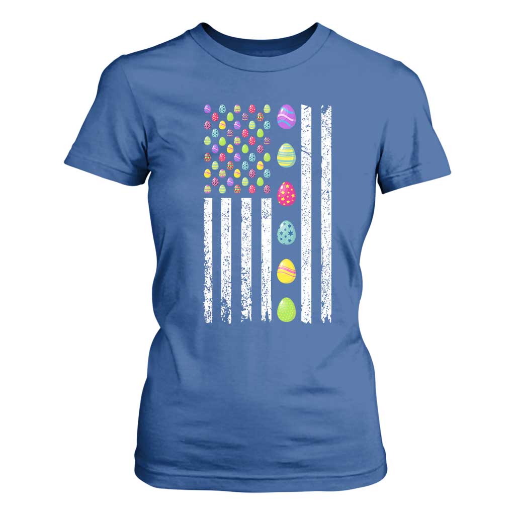Easter Eggs American Flag Patriotic T Shirt For Women Happy Easter Day TS02 Royal Blue Print Your Wear