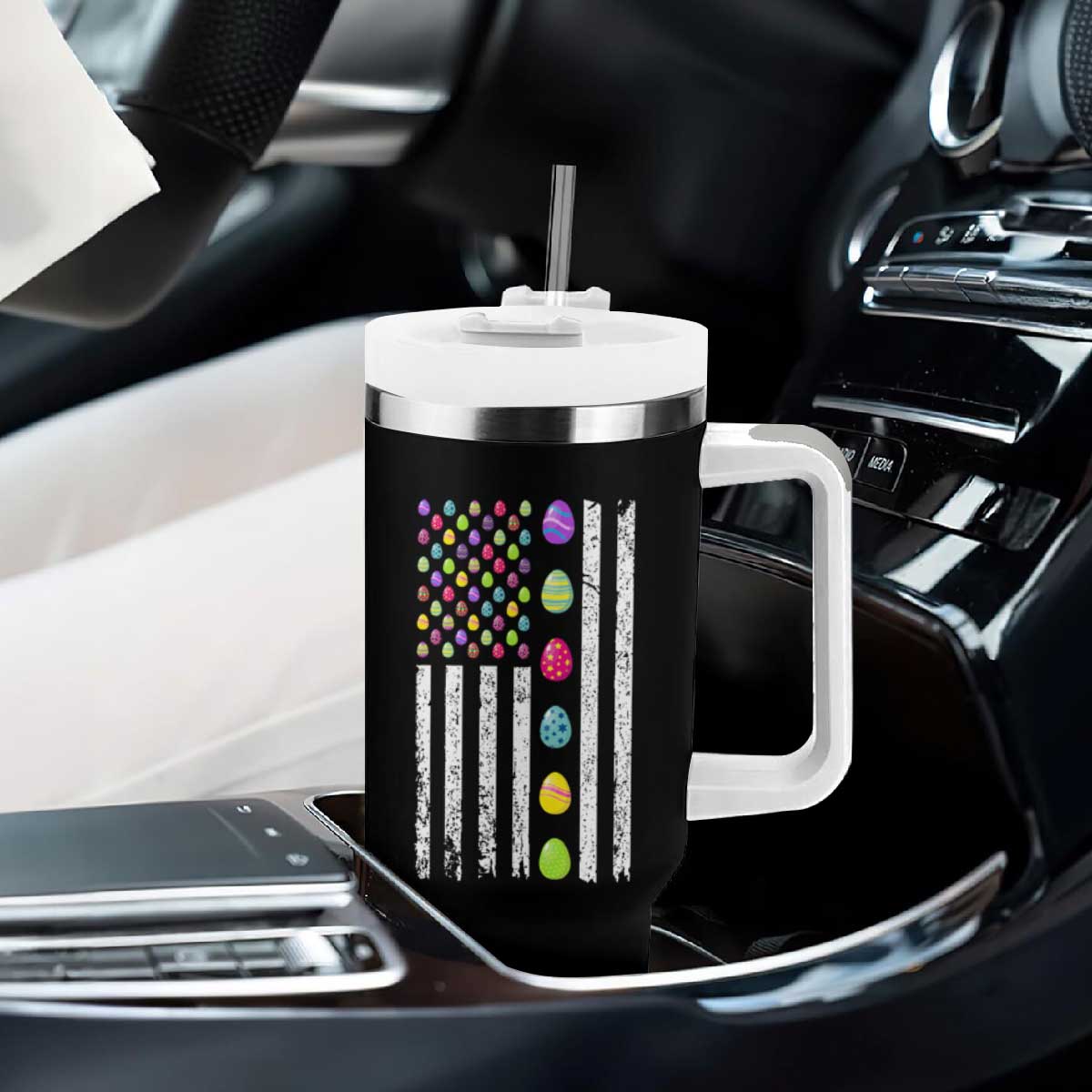 Easter Eggs American Flag Patriotic Tumbler With Handle Happy Easter Day TS02 Print Your Wear