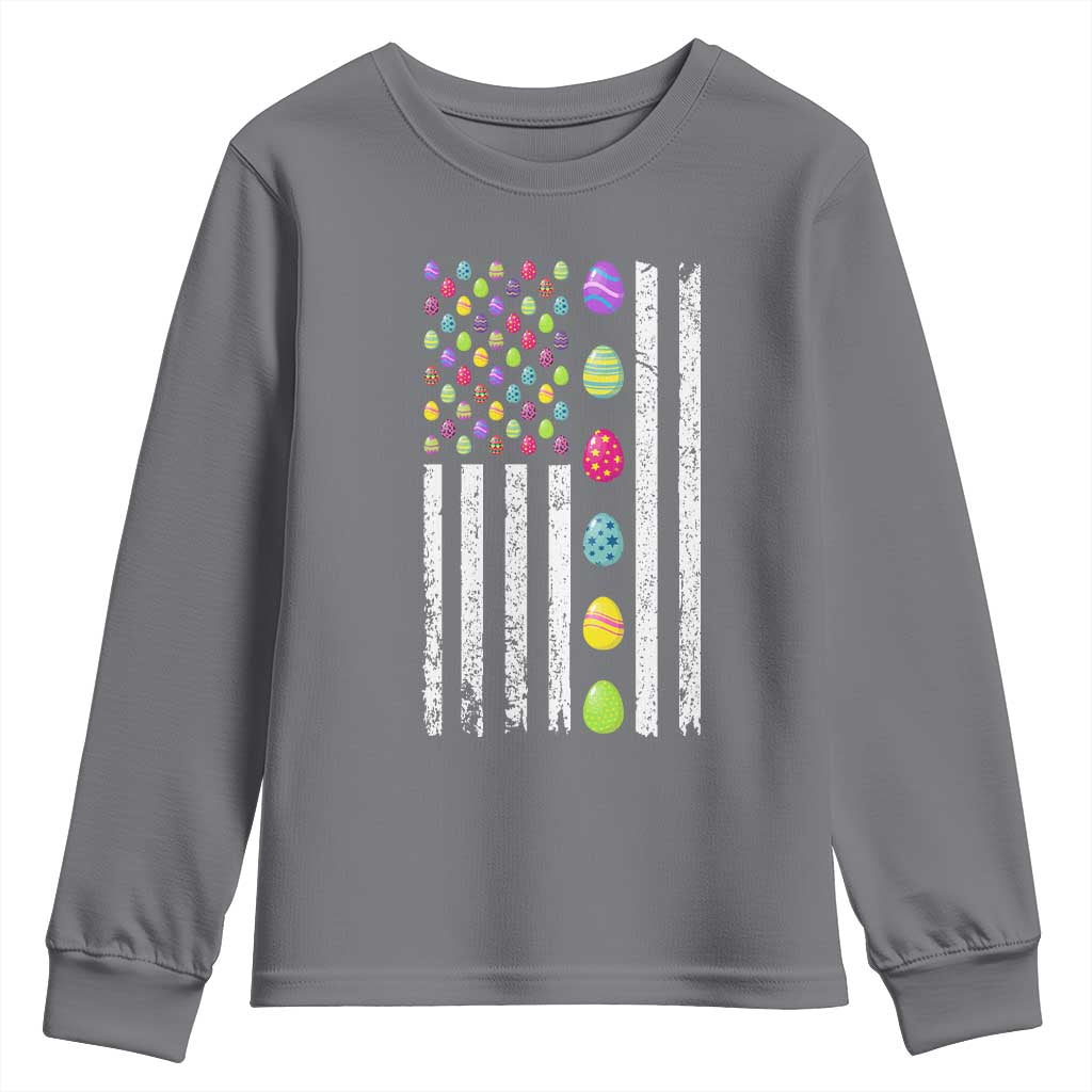 Easter Eggs American Flag Patriotic Youth Sweatshirt Happy Easter Day TS02 Charcoal Print Your Wear