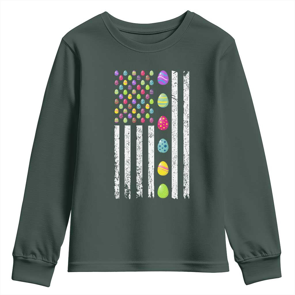 Easter Eggs American Flag Patriotic Youth Sweatshirt Happy Easter Day TS02 Dark Forest Green Print Your Wear