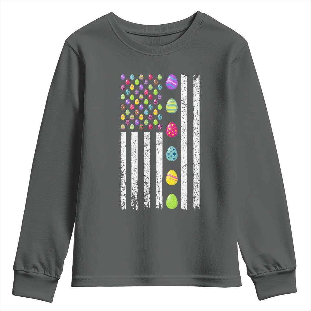 Easter Eggs American Flag Patriotic Youth Sweatshirt Happy Easter Day TS02 Dark Heather Print Your Wear