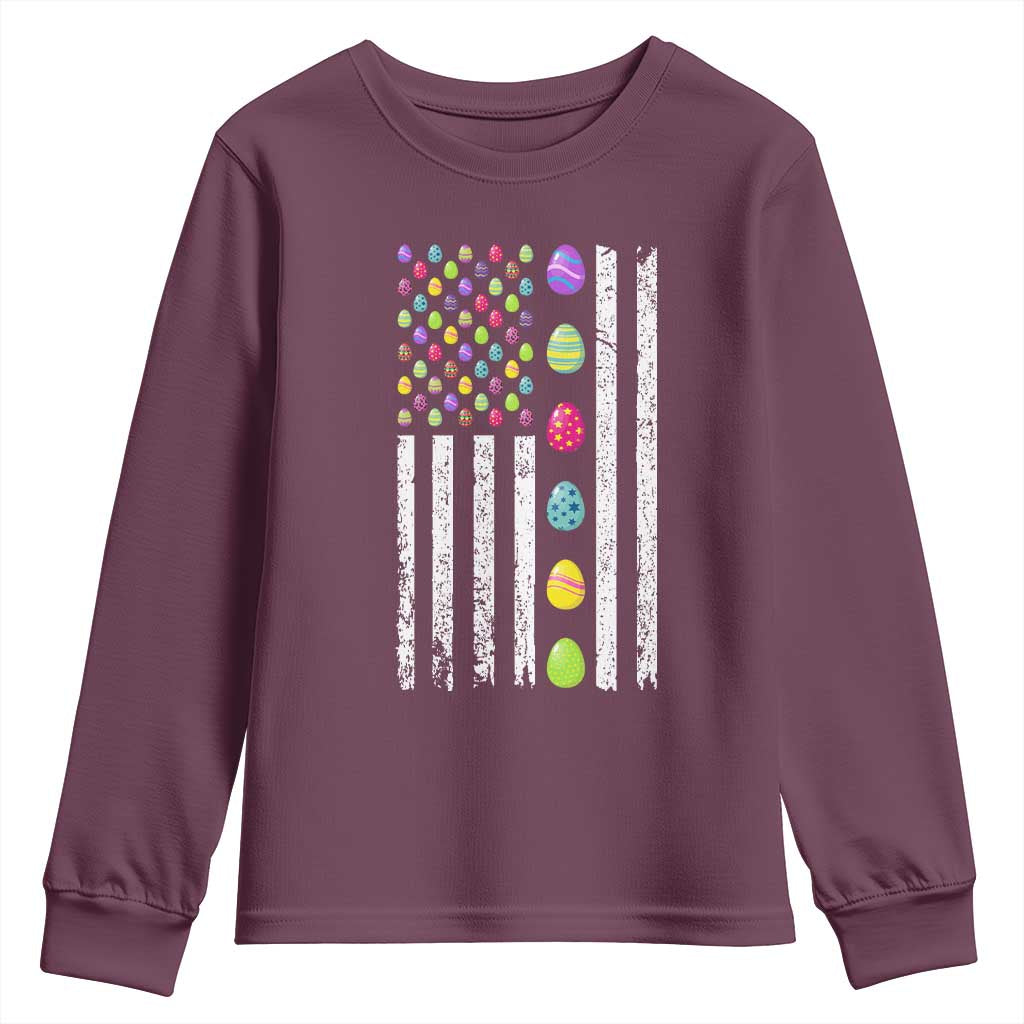 Easter Eggs American Flag Patriotic Youth Sweatshirt Happy Easter Day TS02 Maroon Print Your Wear