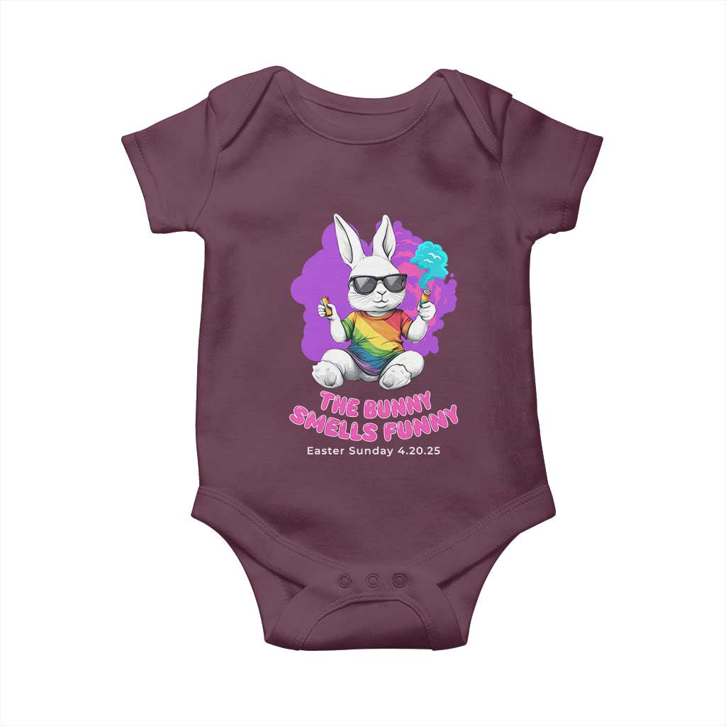 Happy 420 Easter Baby Onesie The Bunny Smells Funny TS02 Maroon Print Your Wear