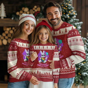 Happy 420 Easter Ugly Christmas Sweater The Bunny Smells Funny TS02 Red Beige Print Your Wear