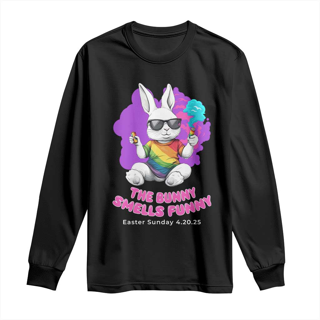 Happy 420 Easter Long Sleeve Shirt The Bunny Smells Funny TS02 Black Print Your Wear