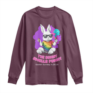 Happy 420 Easter Long Sleeve Shirt The Bunny Smells Funny TS02 Maroon Print Your Wear
