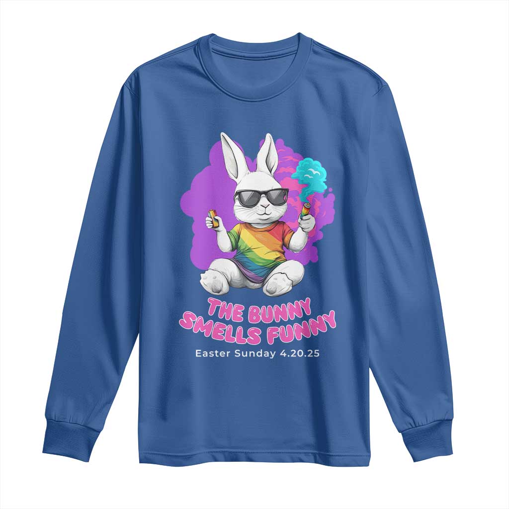 Happy 420 Easter Long Sleeve Shirt The Bunny Smells Funny TS02 Royal Blue Print Your Wear