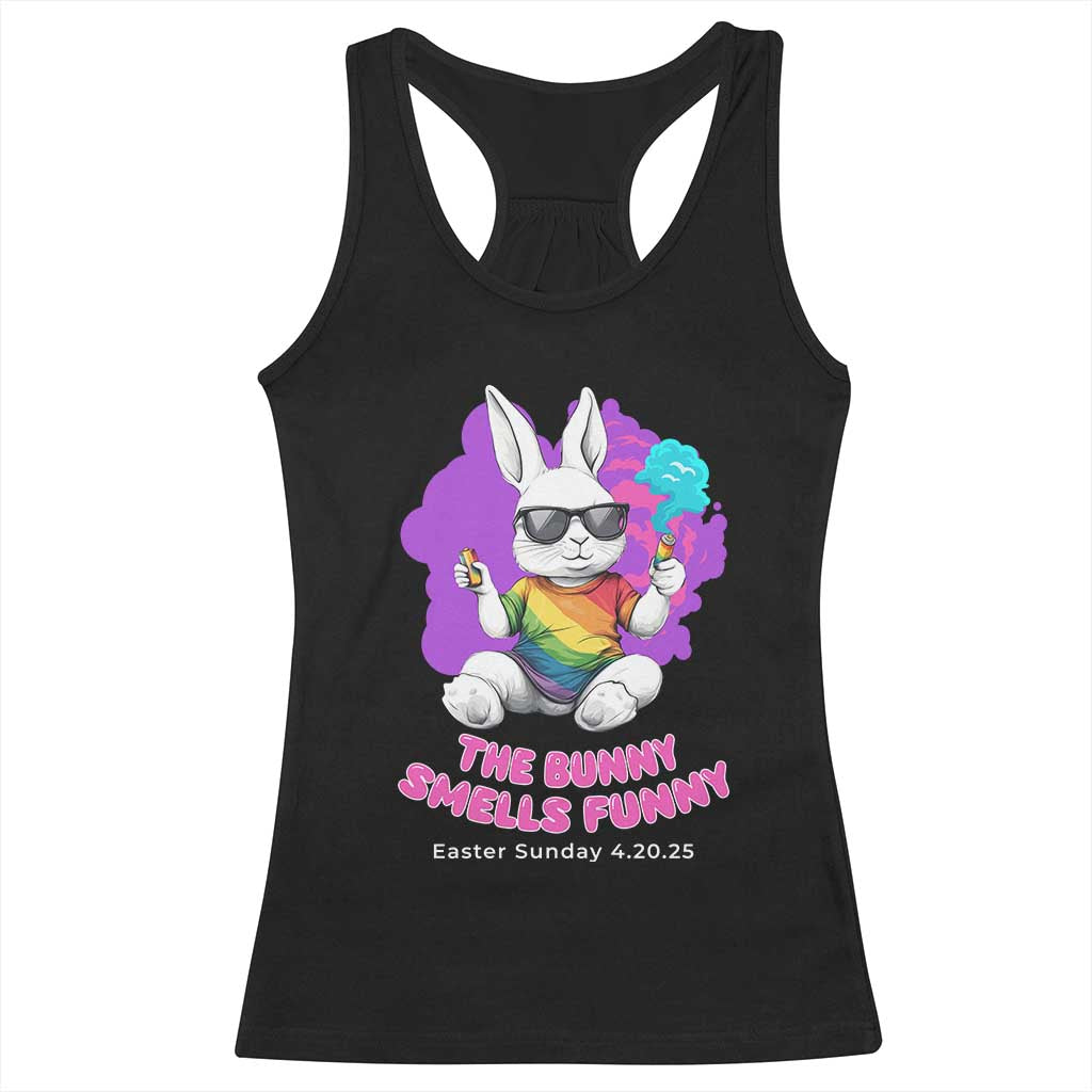 Happy 420 Easter Racerback Tank Top The Bunny Smells Funny TS02 Black Print Your Wear