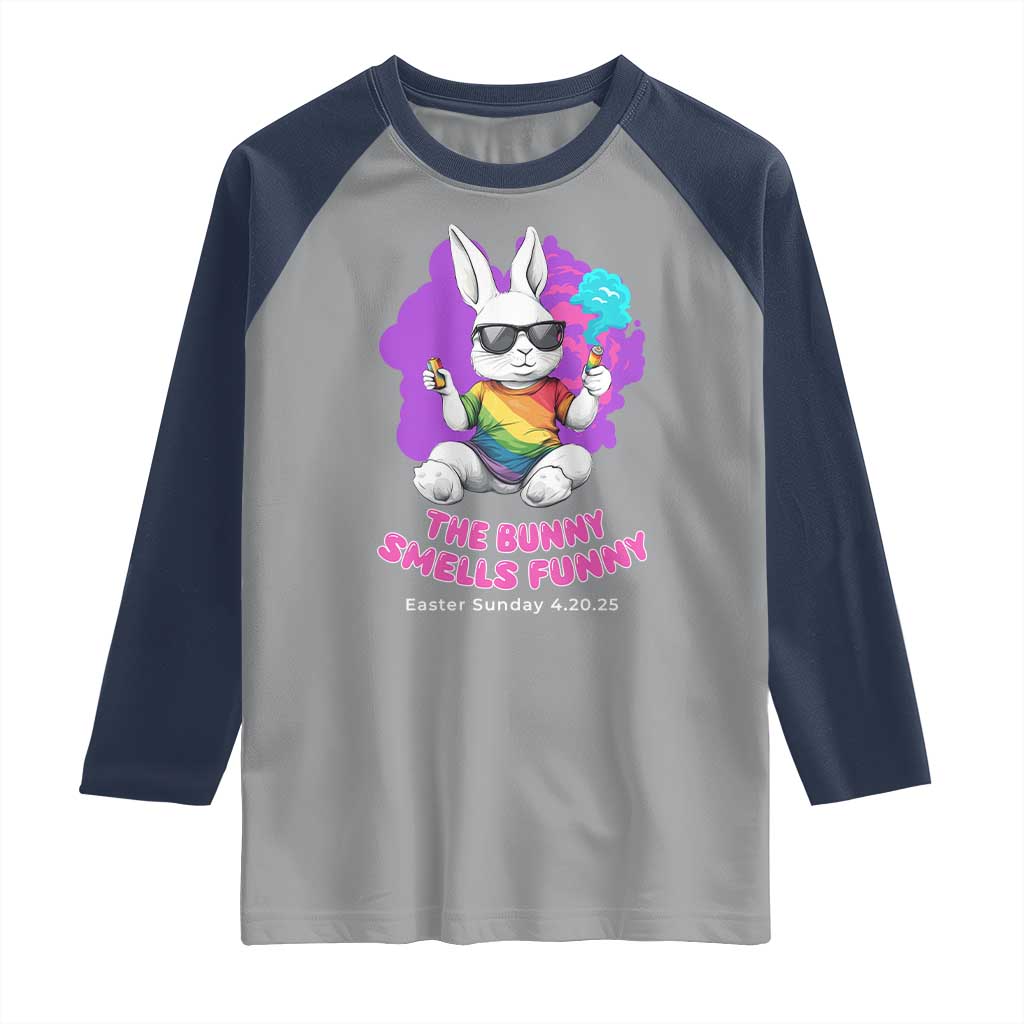 Happy 420 Easter Raglan Shirt The Bunny Smells Funny TS02 Sport Gray Navy Print Your Wear