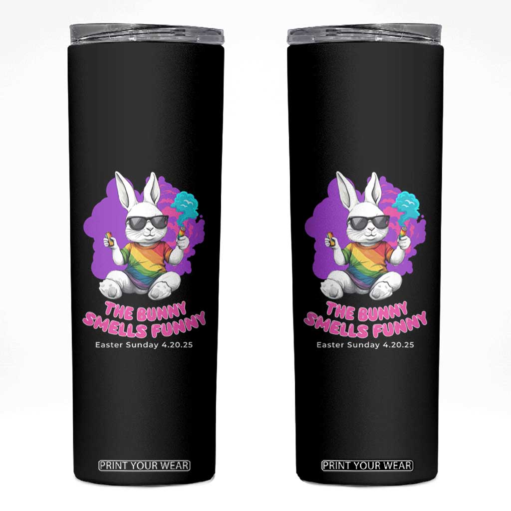 Happy 420 Easter Skinny Tumbler The Bunny Smells Funny TS02 Black Print Your Wear
