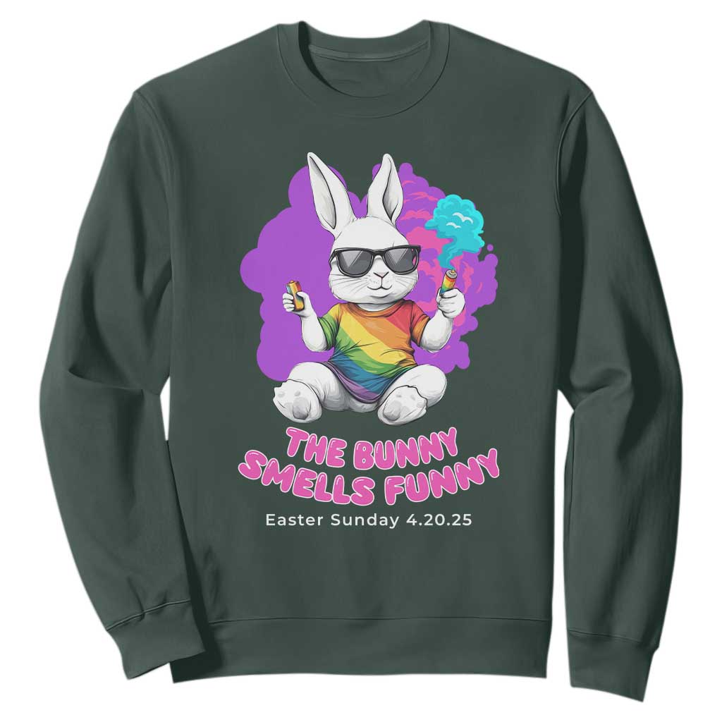 Happy 420 Easter Sweatshirt The Bunny Smells Funny TS02 Dark Forest Green Print Your Wear