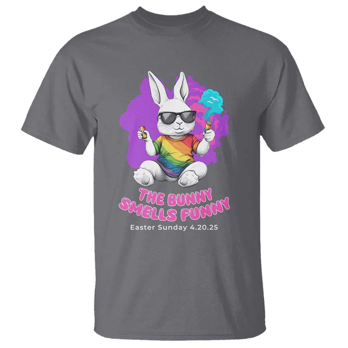Happy 420 Easter T Shirt The Bunny Smells Funny TS02 Charcoal Print Your Wear