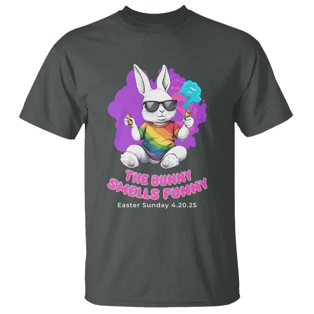 Happy 420 Easter T Shirt The Bunny Smells Funny TS02 Dark Heather Print Your Wear