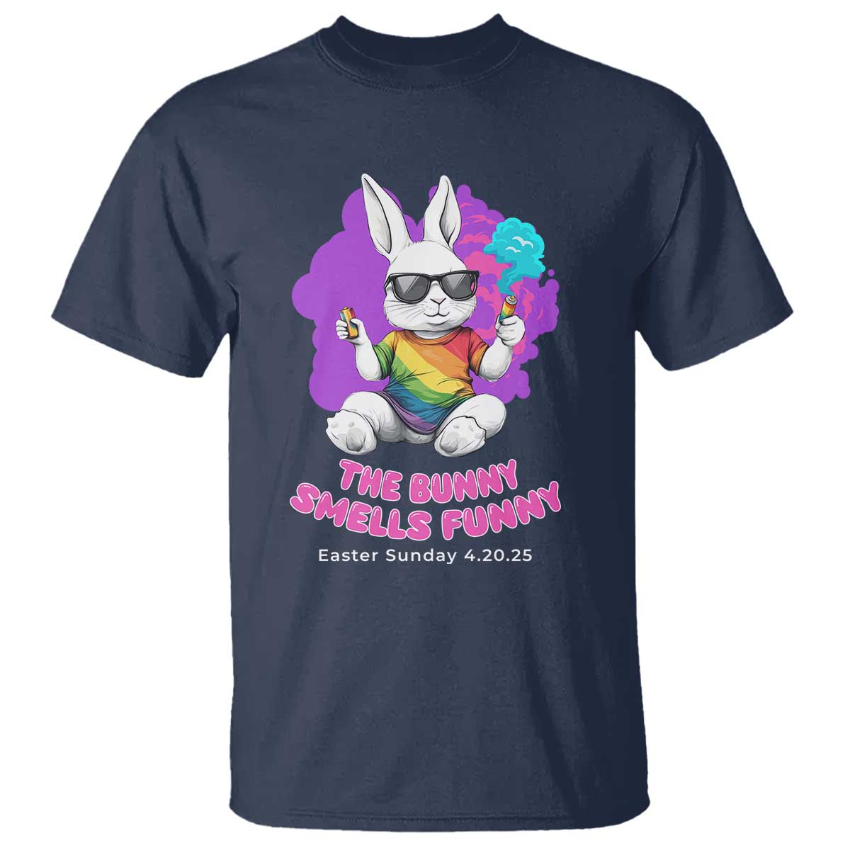 Happy 420 Easter T Shirt The Bunny Smells Funny TS02 Navy Print Your Wear