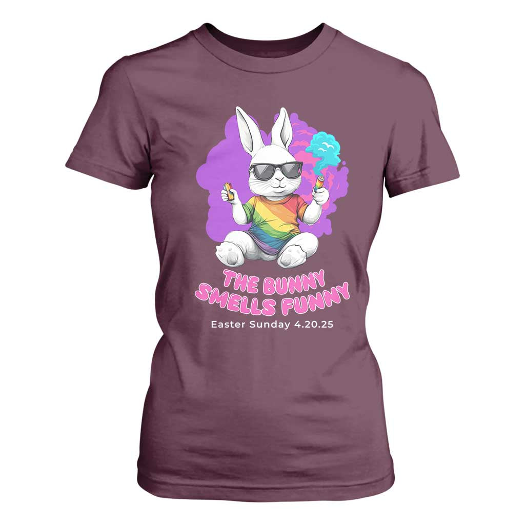 Happy 420 Easter T Shirt For Women The Bunny Smells Funny TS02 Maroon Print Your Wear