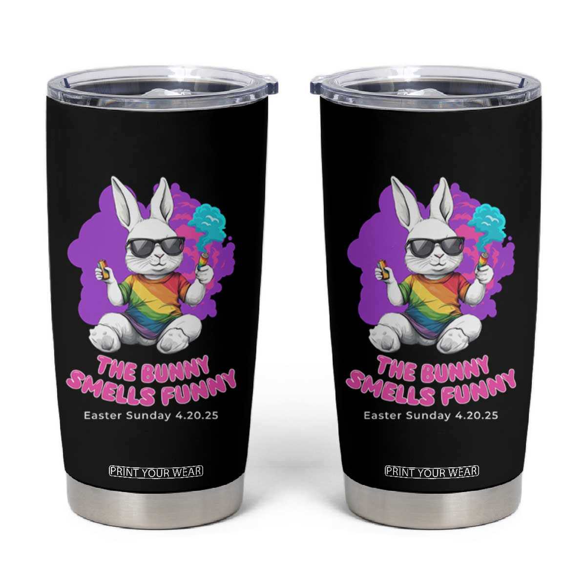 Happy 420 Easter Tumbler Cup The Bunny Smells Funny TS02 Black Print Your Wear