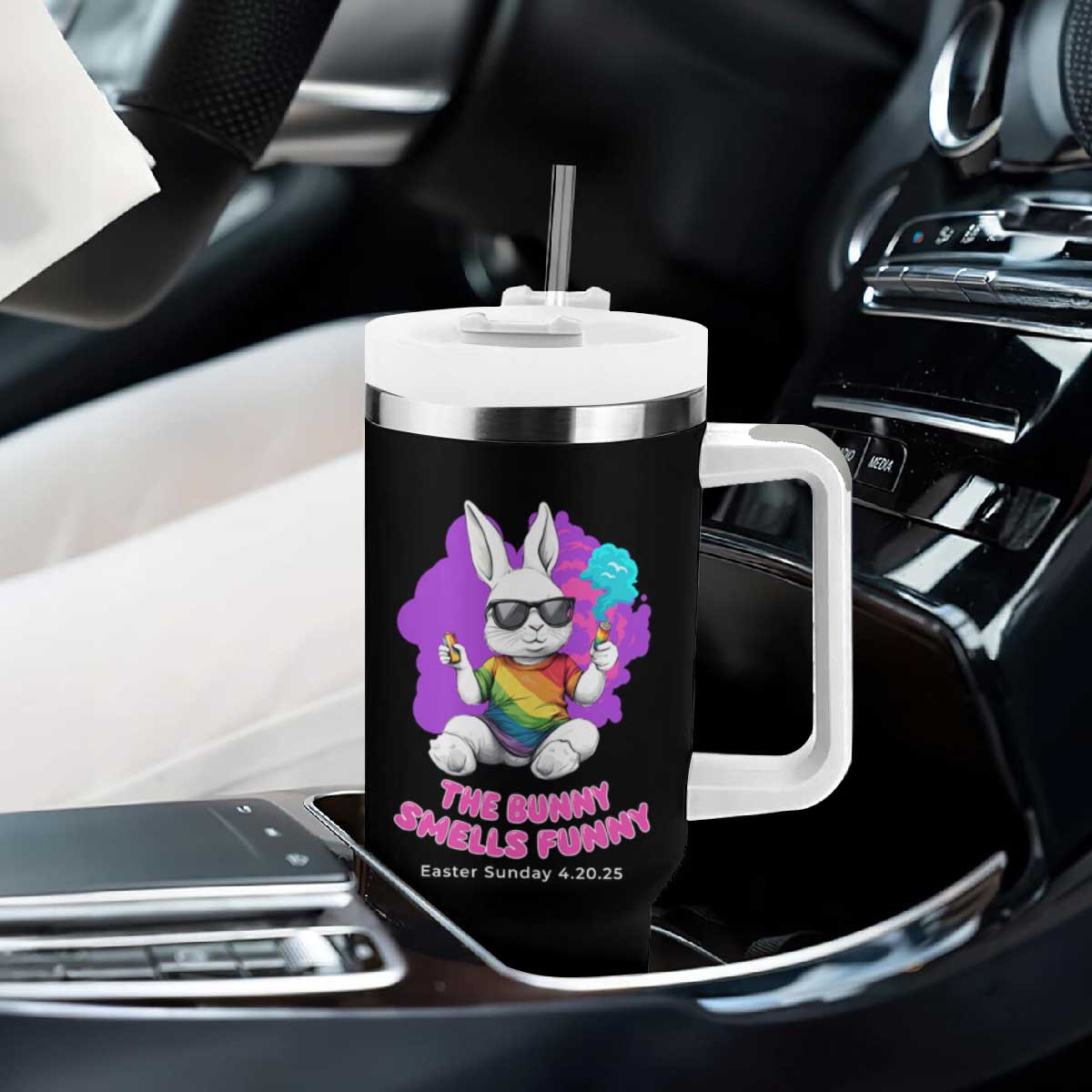 Happy 420 Easter Tumbler With Handle The Bunny Smells Funny TS02 Print Your Wear